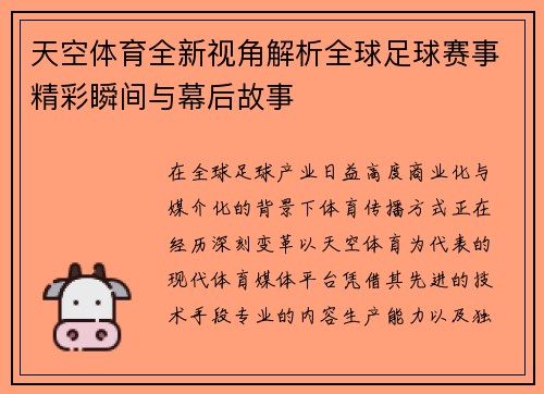 天空体育全新视角解析全球足球赛事精彩瞬间与幕后故事 天空体育全新视角解析全球足球赛事精彩瞬间与幕后故事